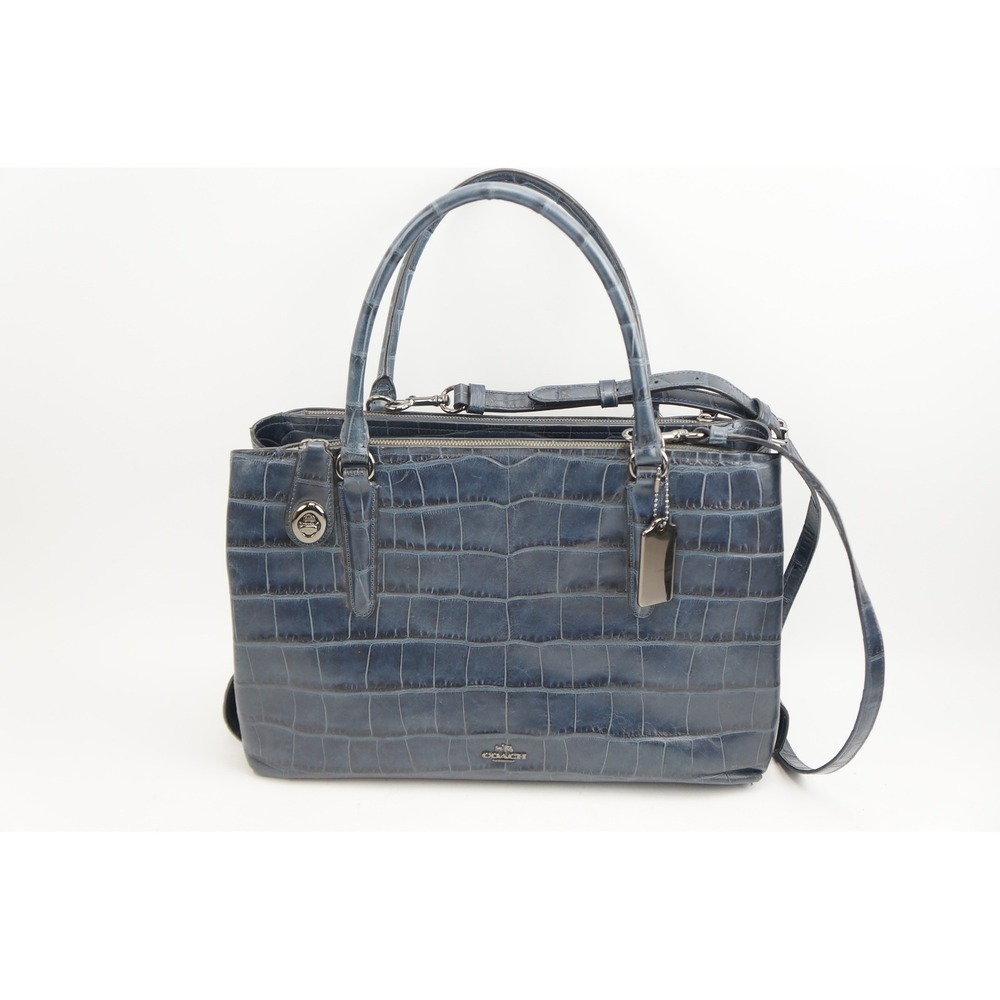 Coach Brooklyn Carryall 30 Blue Croc Embossed Leather Crossbody Bag 57116 EUC